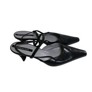 Peter Kaiser Black Leather Slingback Maryjane Pointed Toe Kitten Heel Size 8.5